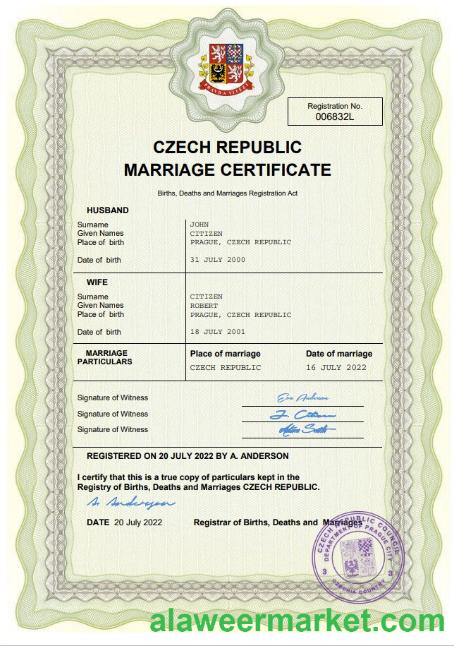Czech Republic marriage certificate Word and PDF template
